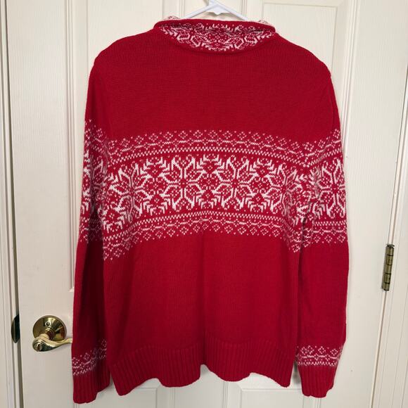 Christopher & Banks Red Fair Isle Sweater Half Zip Nordic Holiday Snowflakes XL - Picture 3 of 6